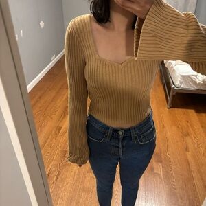 Hollister tan knit sweater with bell sleeves